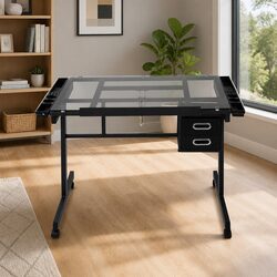 Adjustable Drafting Table with Tempered Glass Surface
