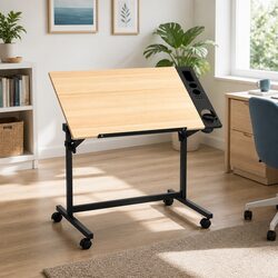 Adjustable Drafting Table with Removable Tray and Wheels