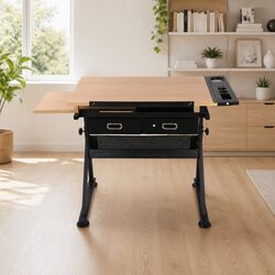 Adjustable Drafting Table and Stool Set in Natural Black