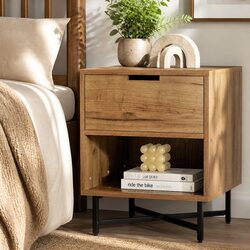 Industrial-Style Bedside Table with Drawer and Shelf