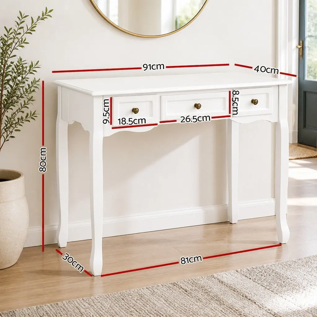 Console Table French Provincial 91cm White 3 Drawers