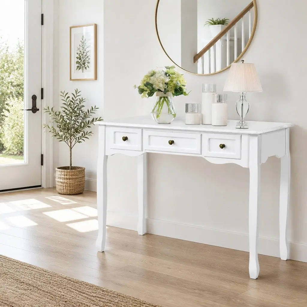 Console Table French Provincial 91cm White 3 Drawers