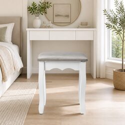 Sleek Grey Velvet Dressing Stool with French Flair
