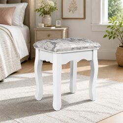 White Velvet Dressing Stool with Curved Cabriole Legs