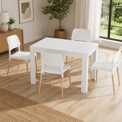 Contemporary Dining Table with 4 Stackable Chairs Set