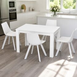 White Rectangle Dining Table with 4 Matching Chairs