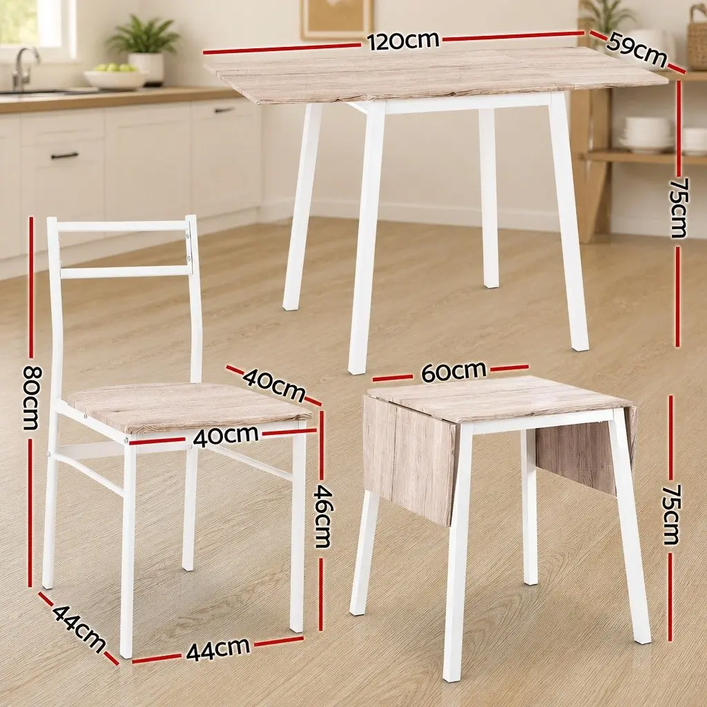 Dining Set Space-Saving Foldable 5 Piece Natural Wood-Look White Metal Frame