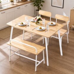 Compact Dining Set of 4: Table, 2 Chairs, and Bench