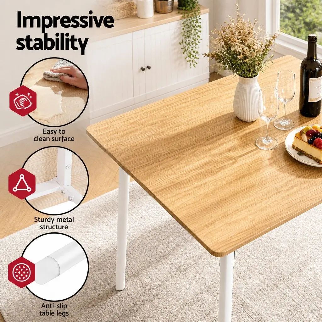 Dining Set Compact Space-Saving Natural Wood Table with White Metal Frame 4 Piece