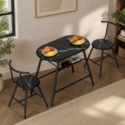 3PC Bistro Dining Set with Oval Black Marble Table