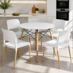 Dining Set: Round White Table with 4 Chairs