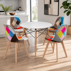 100cm Round Dining Table and 4 Chairs Set with Beech Legs
