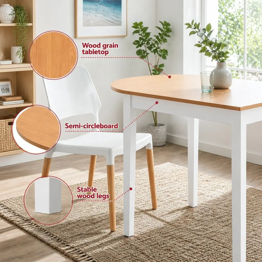 Dining Set Drop-Leaf Compact 75-110cm White and Pine