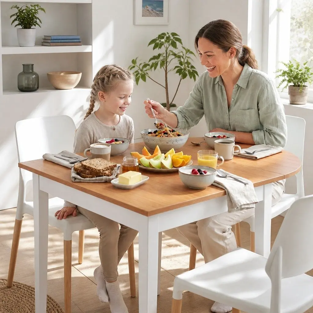 Dining Set Drop-Leaf Compact 75-110cm White and Pine