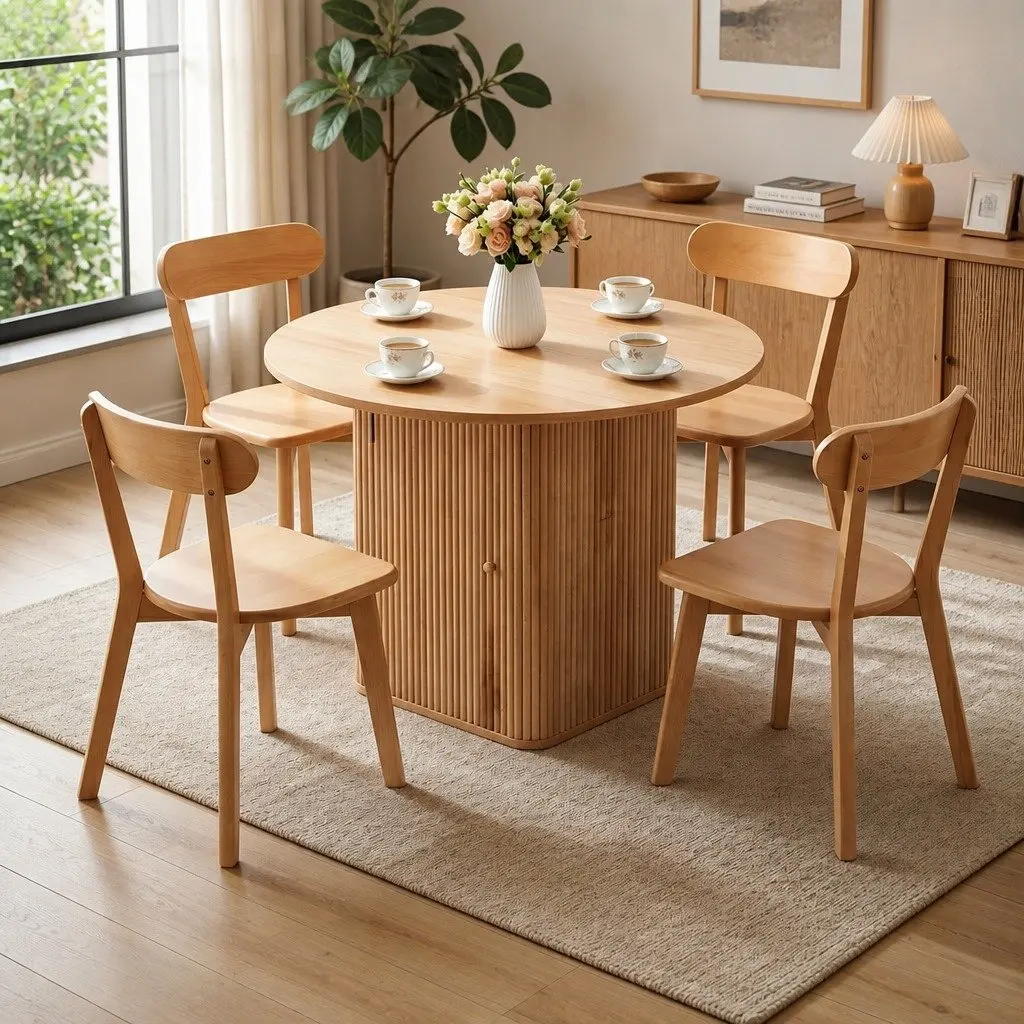 4-Seater Dining Table and Chair Set Square 100cm Pine Wood Kitchen Furniture