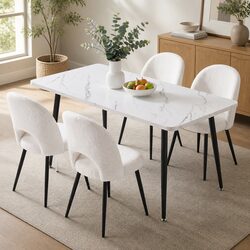 5-Piece Dining Set with Marble Effect Table and Chairs