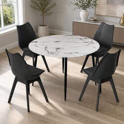 Marble Top Dining Table with 4 Chairs Set