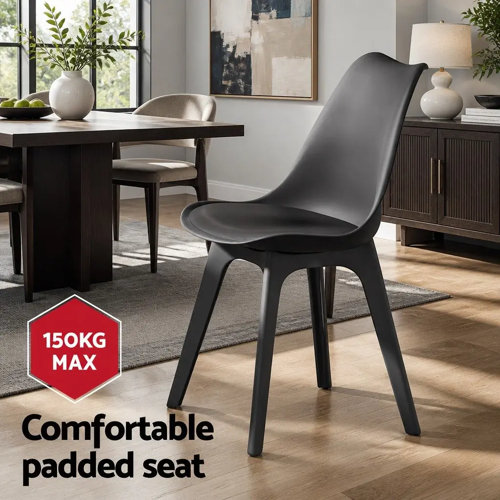 Dining Set Round Marble Table with Padded Chairs 4 Piece Black and White