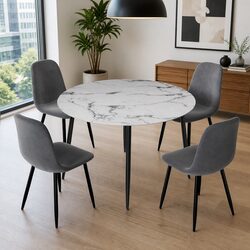 Industrial Round Marble Dining Table with 4 Chairs