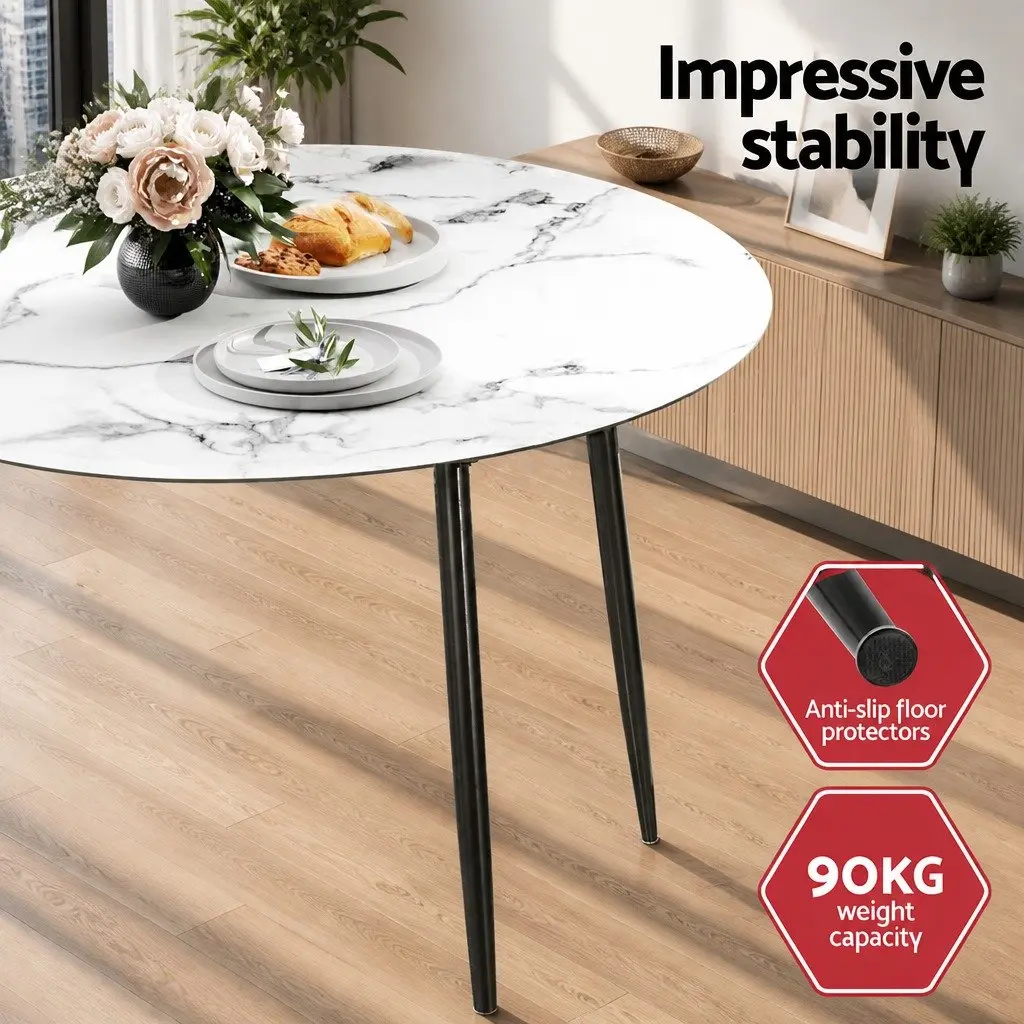 Dining Set Round Table Marble Grey Industrial Style 4 Chairs Velvet Upholstered