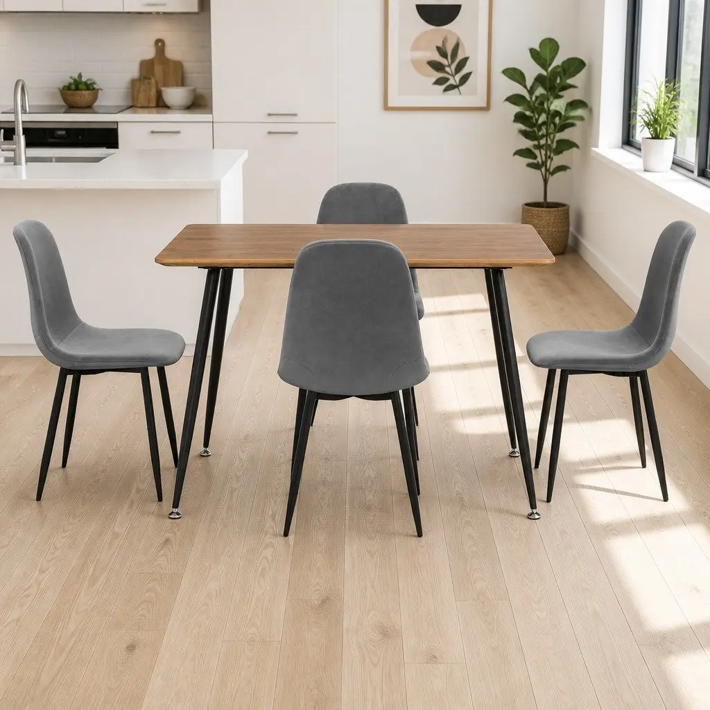 Dining Table and 4 Chairs Set Industrial Style MDF Tabletop Metal Legs Grey Oak