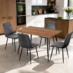Industrial Style Dining Set with Grey Velvet Chairs