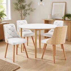Round 5-Piece Dining Set with PU Leather Chairs