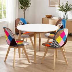 4-Seater Round Dining Table and Eiffel Chairs Set