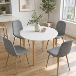 Contemporary Round 4 Seater Dining Set in White and Grey