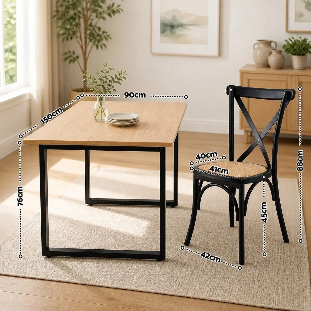 Dining Set Industrial Rattan 5 Piece 4 Seater Pine Wood Grain Black