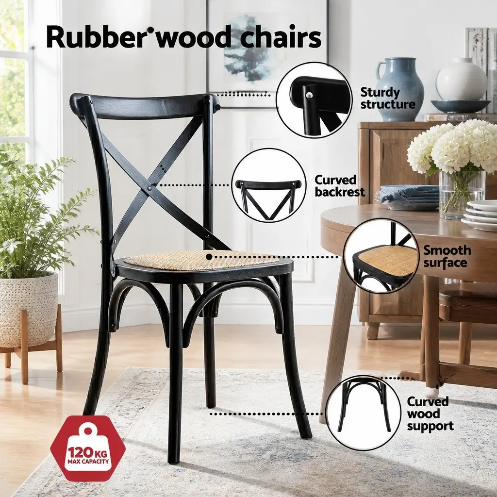 Dining Set Industrial Rattan 5 Piece 4 Seater Pine Wood Grain Black