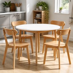 Modern Round Dining Set 5 Pieces White Table and Chairs