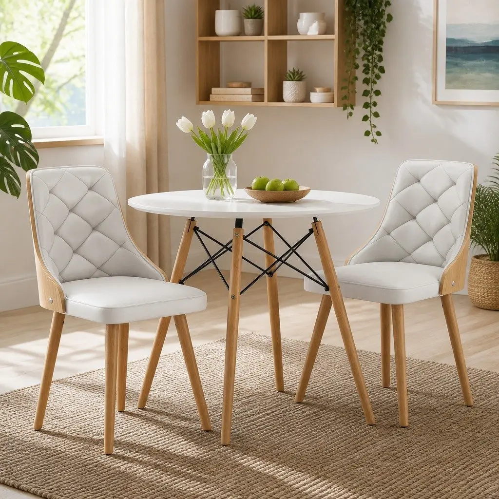 Dining Set 2 Seater Round Table 90cm White