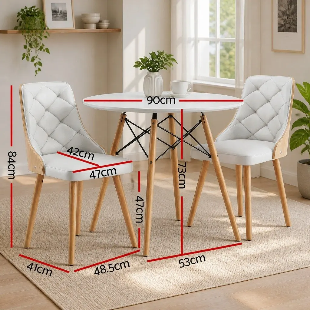Dining Set 2 Seater Round Table 90cm White