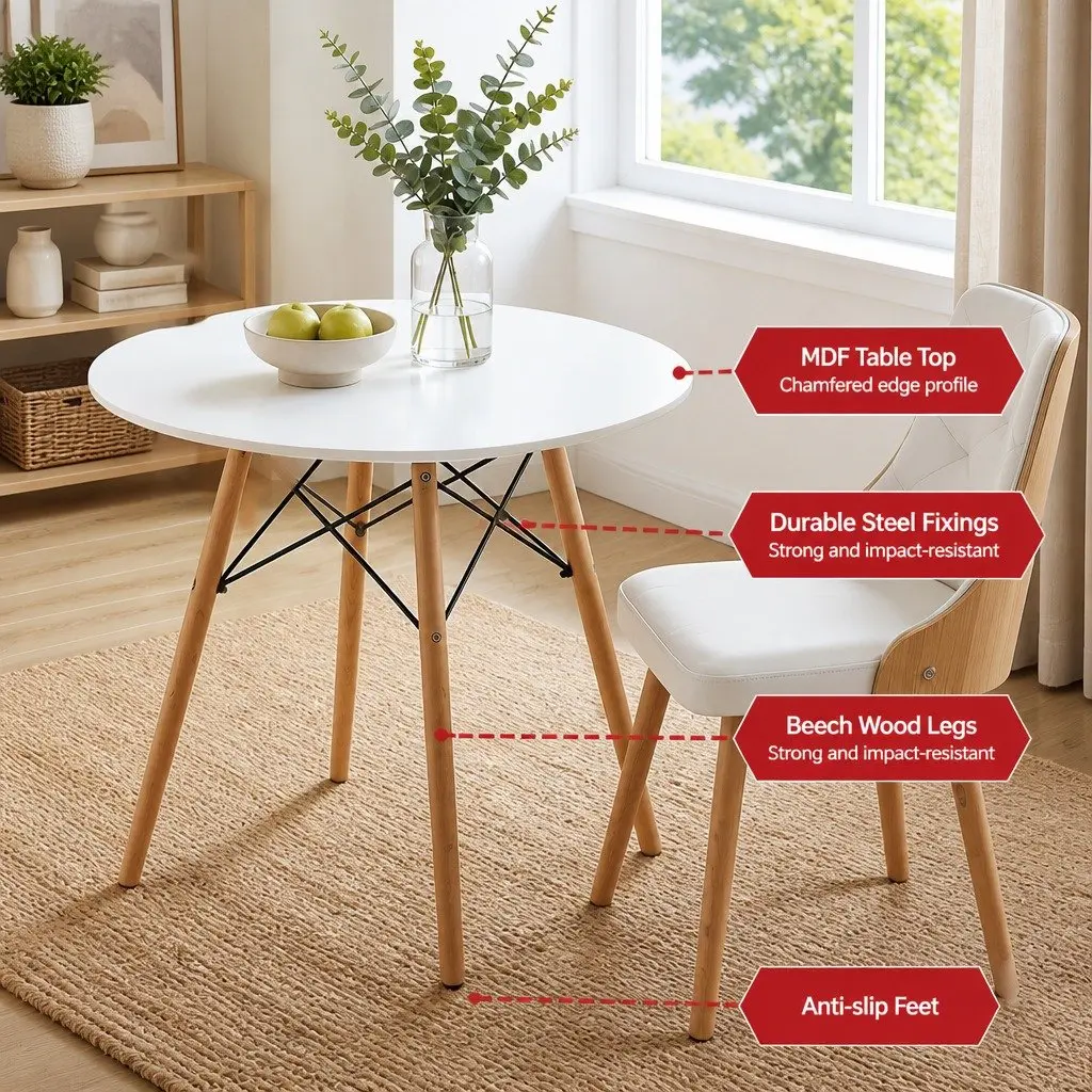 Dining Set 2 Seater Round Table 90cm White