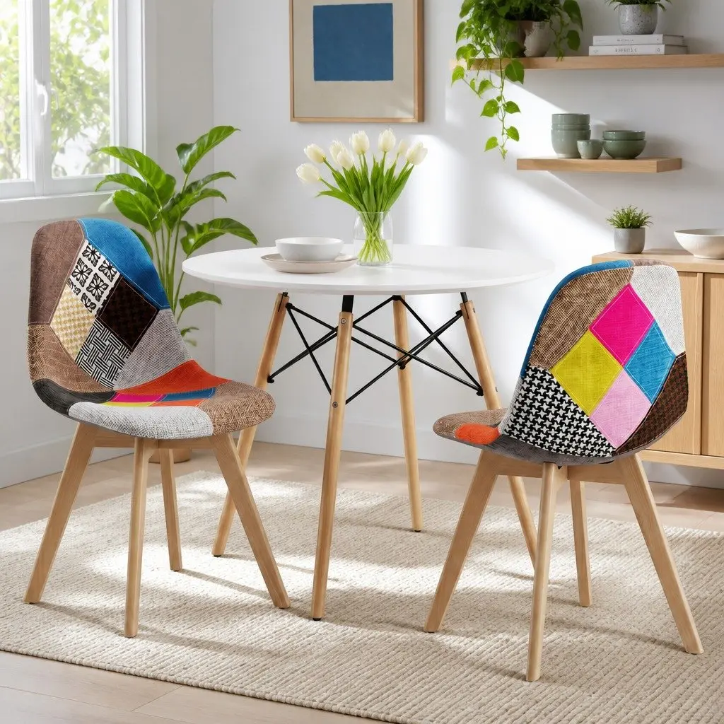 Dining Set Compact Round 2 Seater White Multicolour