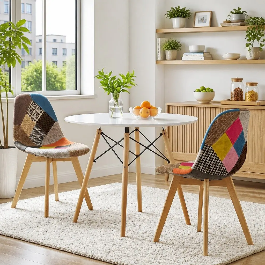 Dining Set Compact Round 2 Seater White Multicolour