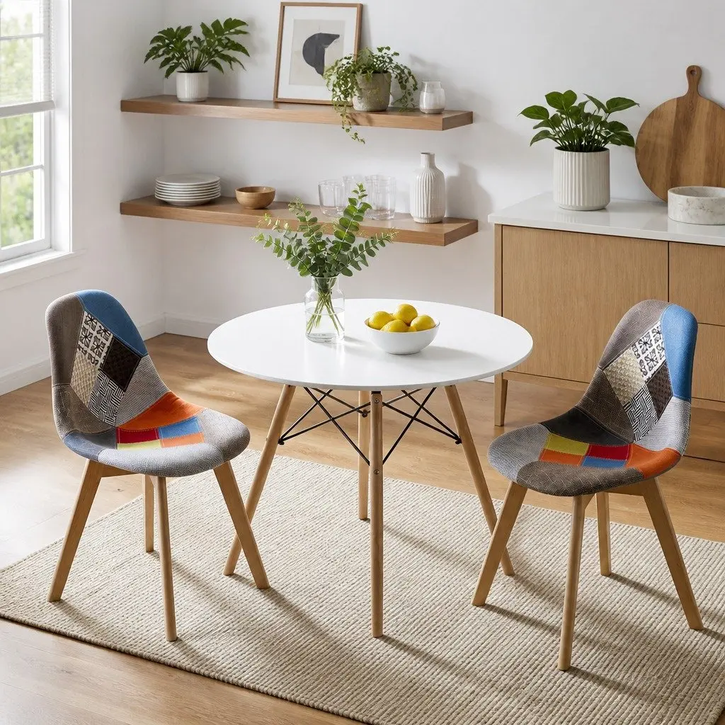 Dining Set Compact Round 2 Seater White Multicolour