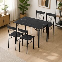 Compact 5-Piece Dining Set with Marble Effect Tabletop