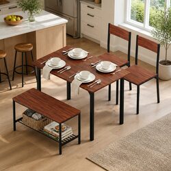 4-Piece Dining Set with Storage Bench and Chairs