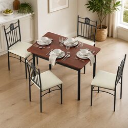 5-Piece Walnut Dining Set with Metal Frame
