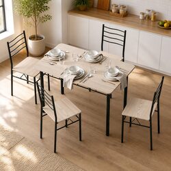 Compact Dining Table and Chair Set with Oak and Metal Finish