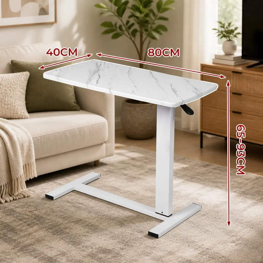 Height Adjustable Side Table with Wheelsfor Home Office65-93cmMarbled White