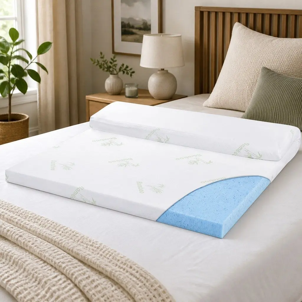 Queen Size Cool Gel Infused Memory Foam Mattress Topper 5cm Breathable Removable
