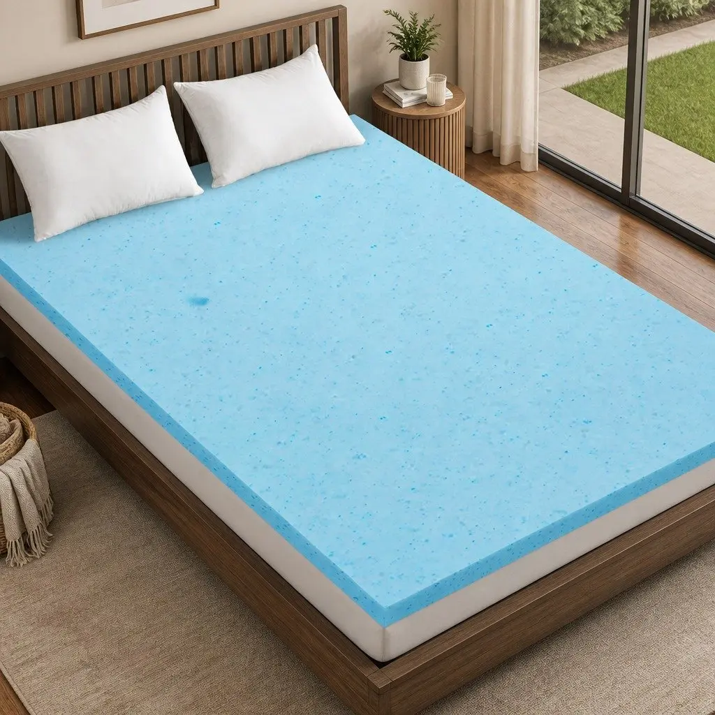Queen Size Cool Gel Infused Memory Foam Mattress Topper 5cm Breathable Removable
