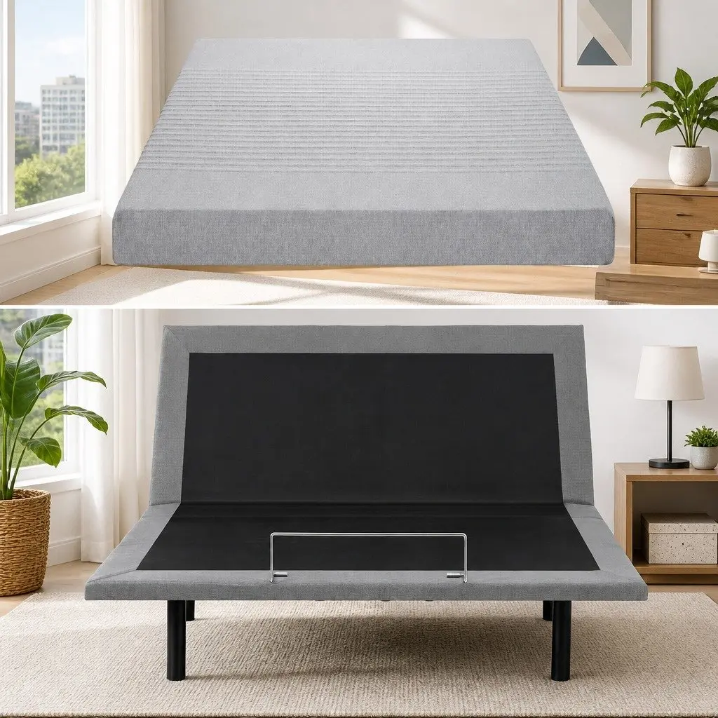 Adjustable Electric Bed Frame with Memory Foam Mattress 15cm Thick King Size Black and Grey