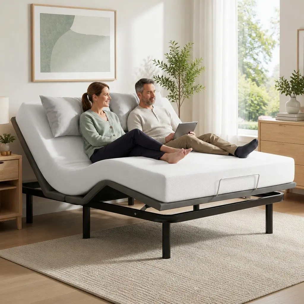 Queen Electric Adjustable Bed Frame with Wireless Remote and Memory Foam Mattress Black and White