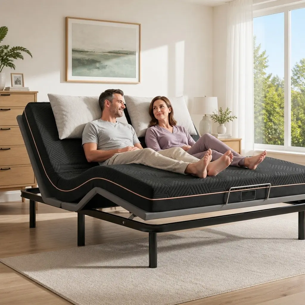 Electric Adjustable Bed Frame with Memory Foam Mattress King Size Black