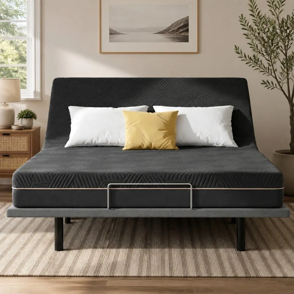 Electric Adjustable Bed Frame with Memory Foam Mattress King Size Black