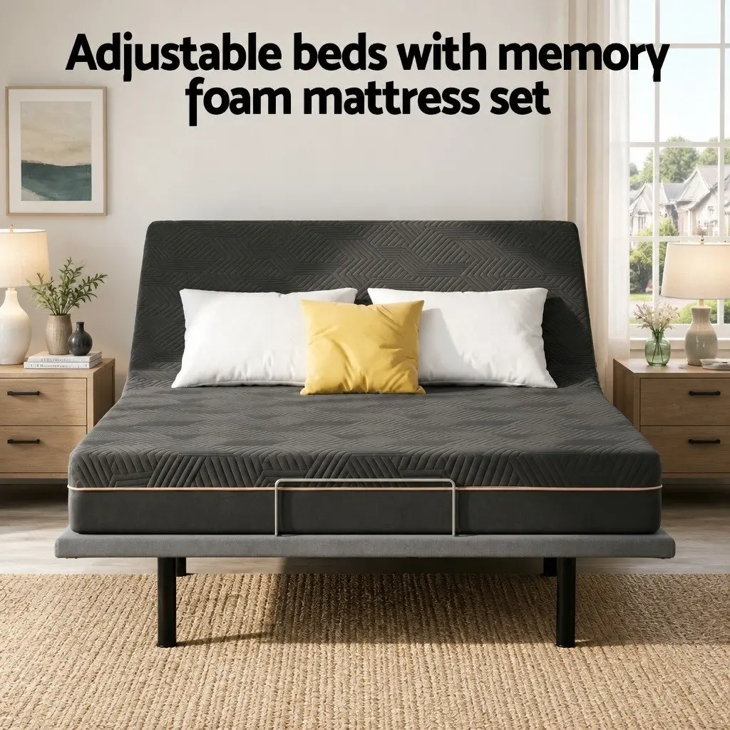 Adjustable Bed Frame with Queen Memory Foam Mattress Combo